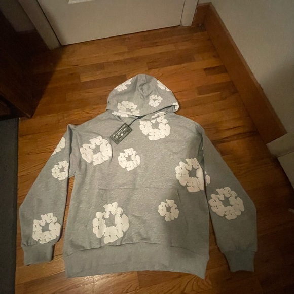 Men's Gray Hoodie with White Floral Print